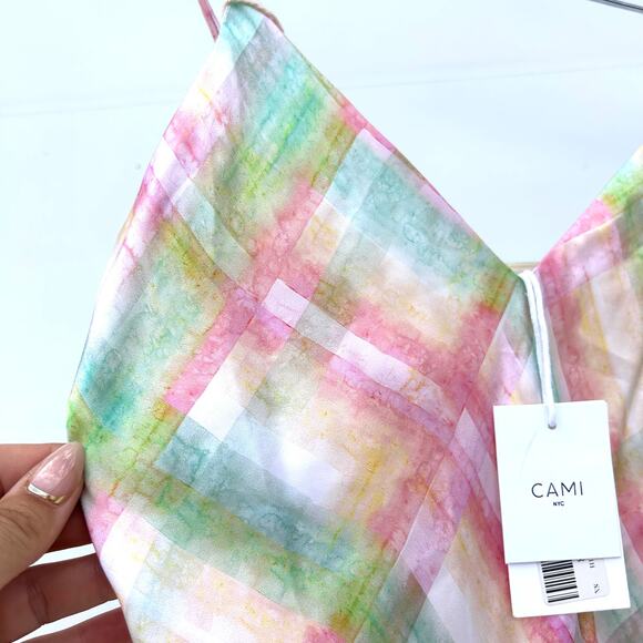 New Cami NYC Raven Midi Slip Dress Silk Charmeuse Rainbow Plaid XS Small - Picture 7 of 10